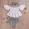 2019 new hot selling wholesale openwork shoulder lace short sleeve tshirt two pieces italian luxury google baby clothes
