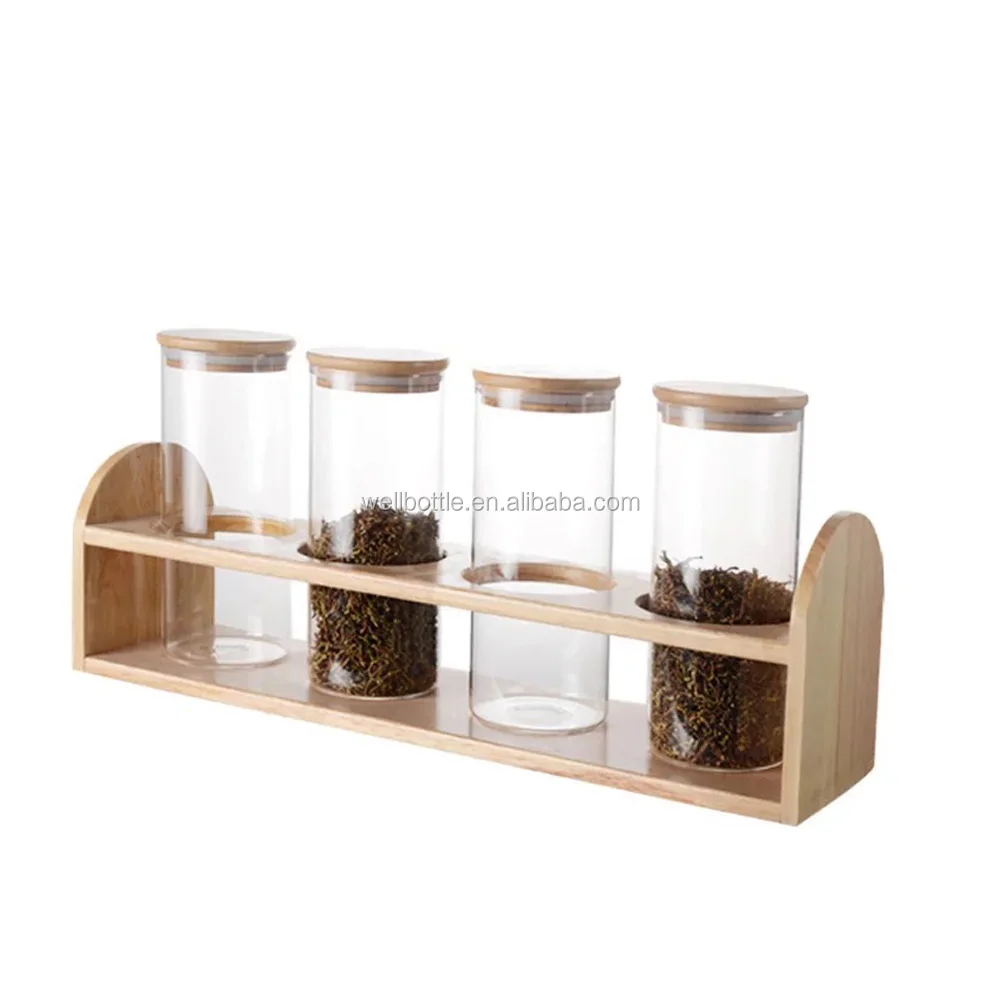 650ml coffee tea dry herb food grade kitchen glass jar container with bamboo lid GSJ-18B