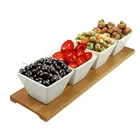 Bulk tableware hotel used white porcelain fruit appetizer serving dishes with wooden stand