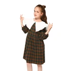 Kseniya Kids Free Shipping Girl Long Sleeve Dress Lace Cotton Plaid Girls Princess Dresses For Party