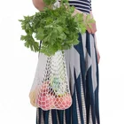 Large Size Cotton Canvas Foods&Fruit Grocery Reusable&Foldable Mesh Women Shopping Tote Bag