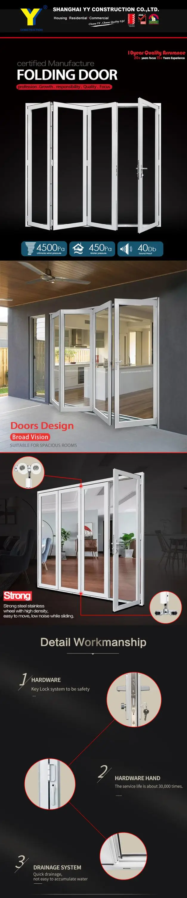 Australia standard door design aluminum bifold door with patio accordion garage folding doors