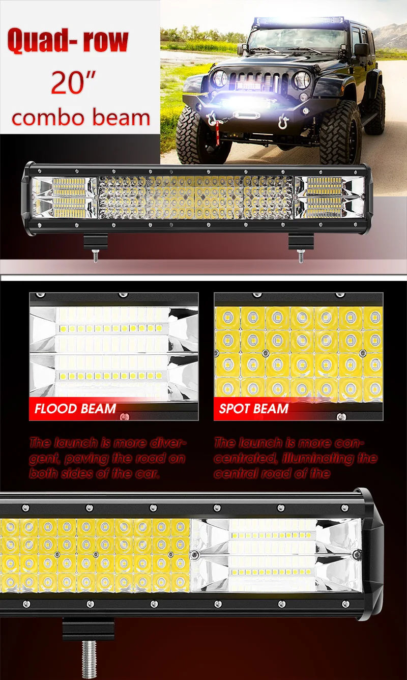 E-mark CE ROHS 100000 Lumen 12D 4 ROW 22" 32" 42" 52" Inch 24Volt Curved 12 Volt 22 inch car led light bar