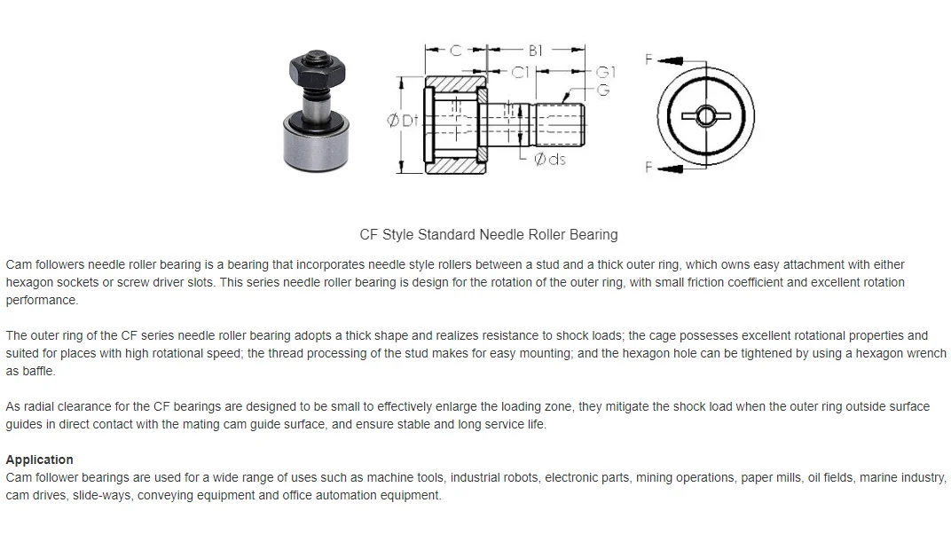 Kr Cf Bolt Stud Type Cam Follower Needle Roller Bearing M Male