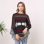 Warm fashion thick batwing sleeve stripe knitted wool sweater poncho women