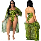 2019 Women Sexy leopard print Cover Up Two Piece Bikini Cloak Set Swimwear Beachwear
