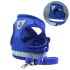 Reflective soft nylon dog strap mesh vest chest harness set pet breathable walking pull harness with metal buckle