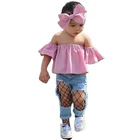 Fashion shredded jeans kids girls summer boutique clothing set