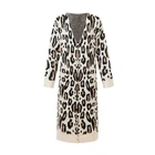 Wholesale Women Oversize Non-Collar Loose Double Pocket Long Cardigan,Leopard Casual Sweater Coat