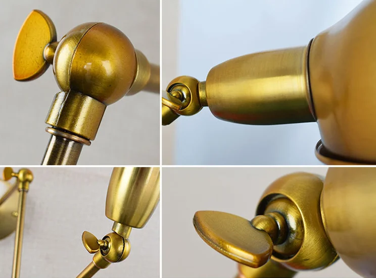 Industrial Retro Brass Wall Light Adjustable 1-Light Indoor Wall Sconce with Extendable Double Swing Arms