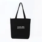 2019 Custom color eco friendly recyclable black cotton canvas tote bag with zipper on top