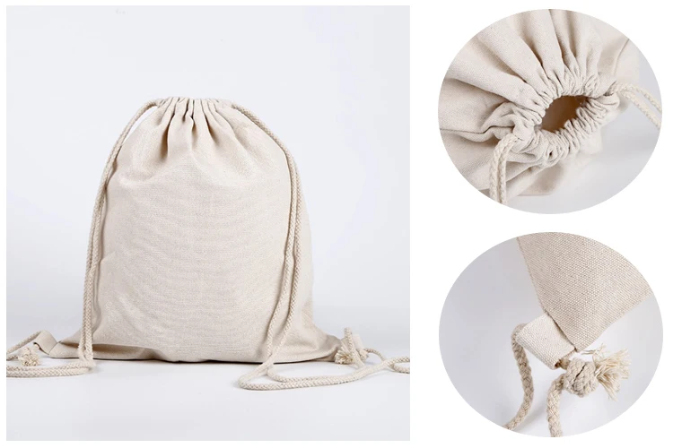 eco custom canvas cotton tote drawstring bag with