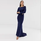 London Open Back Fishtail Maxi Party Long Sleeve Evening Dress