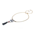 Long charm sweater necklace enamel snake chain beaded tassel necklace