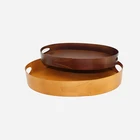 Eco-friendly rectangle wholesale round wooden serving tray set with handles