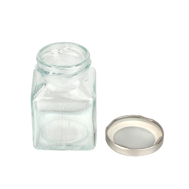 empty food grade 150ml 5oz square storage honey jam glass bottle jar with tinplate metal lid