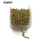 WT-RBC093 Wholesale faceted stone beads wire wrapped green jade rosary chain women jewelry necklace stone chain