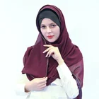 New high quality chiffon long section Muslim women beaded chain zipper hijab