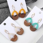 Ancient style national wind female wood earring resin splicing drop earring pendant department earring