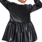Long Sleeve Dress Splice Dresses Black Faux Leather Shirt Detail Long Sleeve Ruched Ladies Plus Size Splice Dress