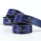 Custom Logo Printed Polyester Satin Ribbon With Gold Edge