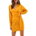 OEM Service Women 2019 New Style Design Mini Dress With Batwing Sleeve And Wrap Waist In Satin