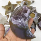 Wholesale Natural folk Crafts Carved druzy Agate Cluster Crystal Moon & Star for Decorations