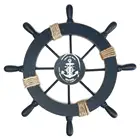 Nautical Beach Dark Blue Wooden Ship Wheel Wall Decor