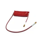 Coiled Nylon Tube Air Brake Assembly, 15 ft with 48" Lead, Red, with Brass Fitting, for Truck Trailer