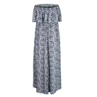 Sweet Style Women Summer Cotton Blend Blue and White Porcelain Dress Casual Strapless Boho Maxi Long Dress