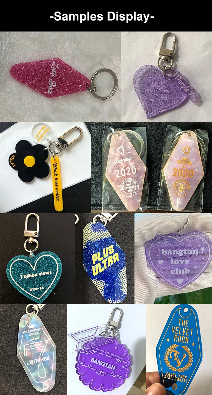 Custom Cute Glitter Acrylic Keychain Blanks Motel Keychain Heart