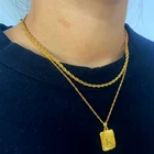 Square Pendant Square Gold Plated Pendant Letter Necklace Alphabet Stainless Steel