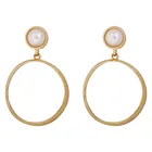 Summer ladies new style temperament pearl earring alloy design large round circle pendant earring