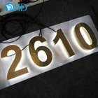 Custom business metal 3d Led outdoor or indoor acrylic backlit signage board silver metal hotel house room number door sign