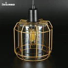 Savia LED E14 3 lamps blown glass modern metal gold cage pendant light doradas suspension rusticas lamparas para casa