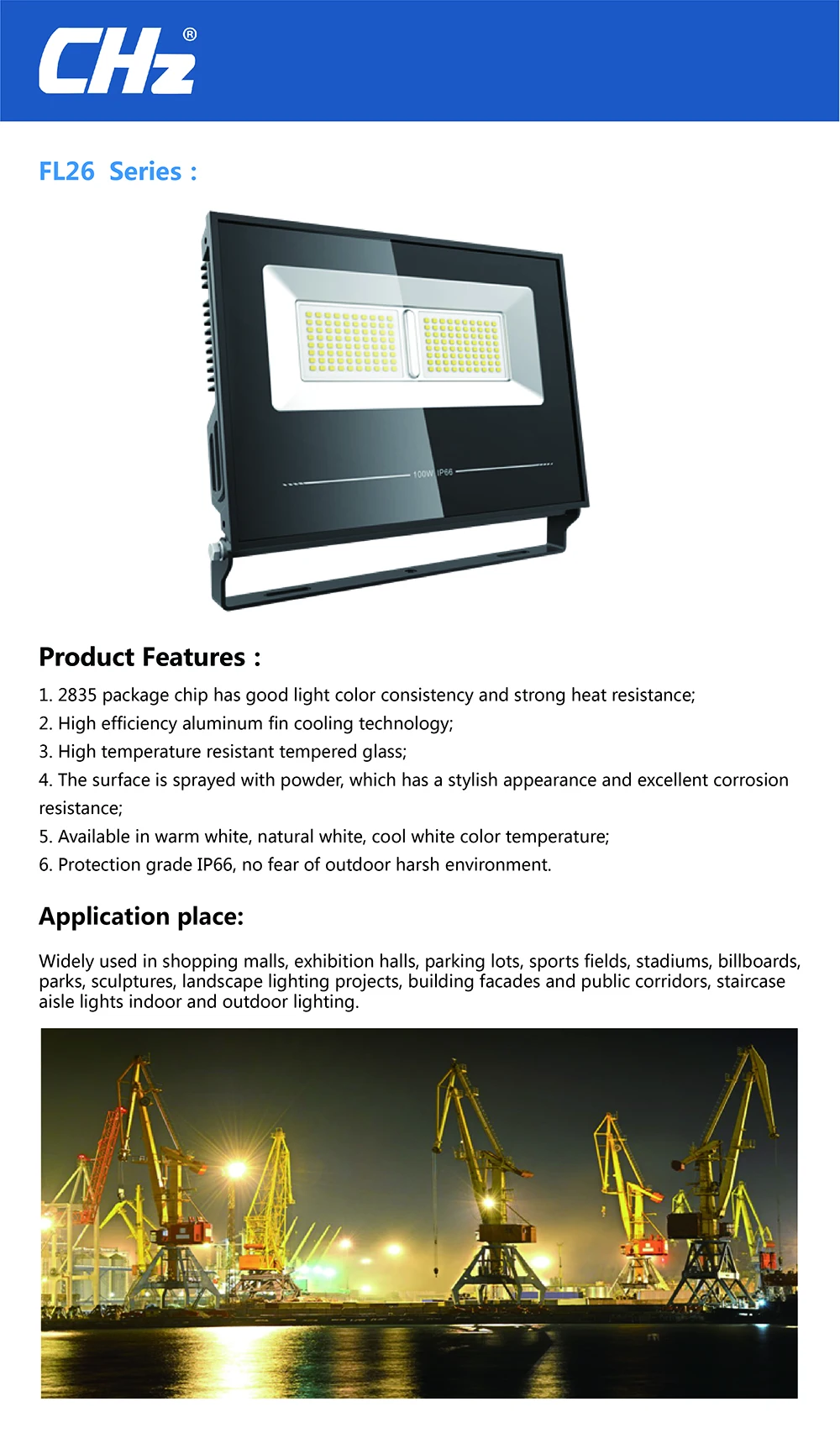 2019 best seller AL body 100W LED flood light lumen efficiency 130lu/w waterproof IP66 with CE and ROHS
