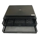 Adjustable Black Mesh Metal Desktop Monitor Stand Riser with Dual Organizer Drawer