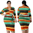 D0801M009 New design sexy striped tie-dyed zipper half sleeve latest design 2019 autumn plus size clothing Bodycon Dress