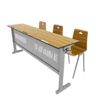 School HuiHong 3 Seats Nontoxic School Desks And Chairs Classroom Furniture Set For Primary High School