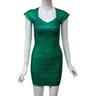 L036 OEM polyester bodycon bandage dress green foil printing new arrival shiny evening dress for lady