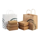 Wholesale Custom Logo Printing Food Take Away Brown craft Paper Bag With Handle