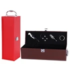 Packaging Customization Wine Box Gift 4pcs WineTools Leather Single PU Wine Box Gift and Wood Wine Box Black