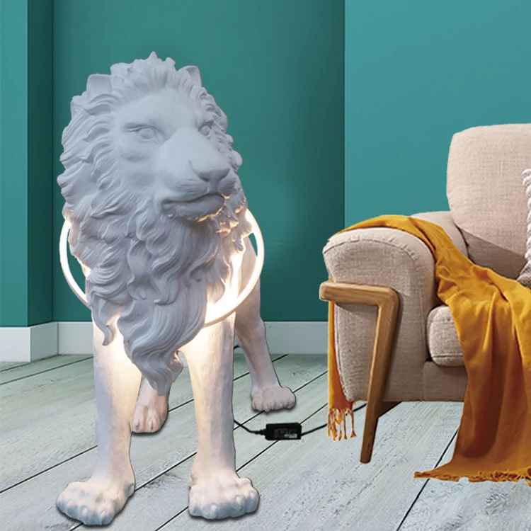 Modern LED Lion Resin LED light Floor White Standing Lamp Living Room Home Decor