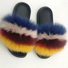 Popular Fashion Open Toe Comfortable Real Fox Fur Slides Slippers For Women And Kids
