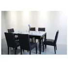 Modern Imitated Marble Countertop Solid Wood Leg Chair Dark Brown Dining Table Set