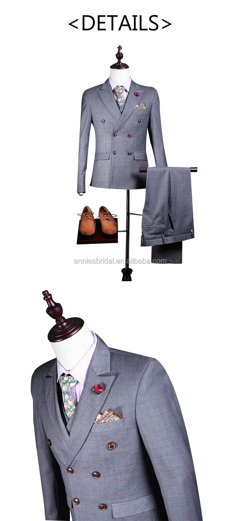 breasted men suit 3 piece peaked lapel high quality formal suit