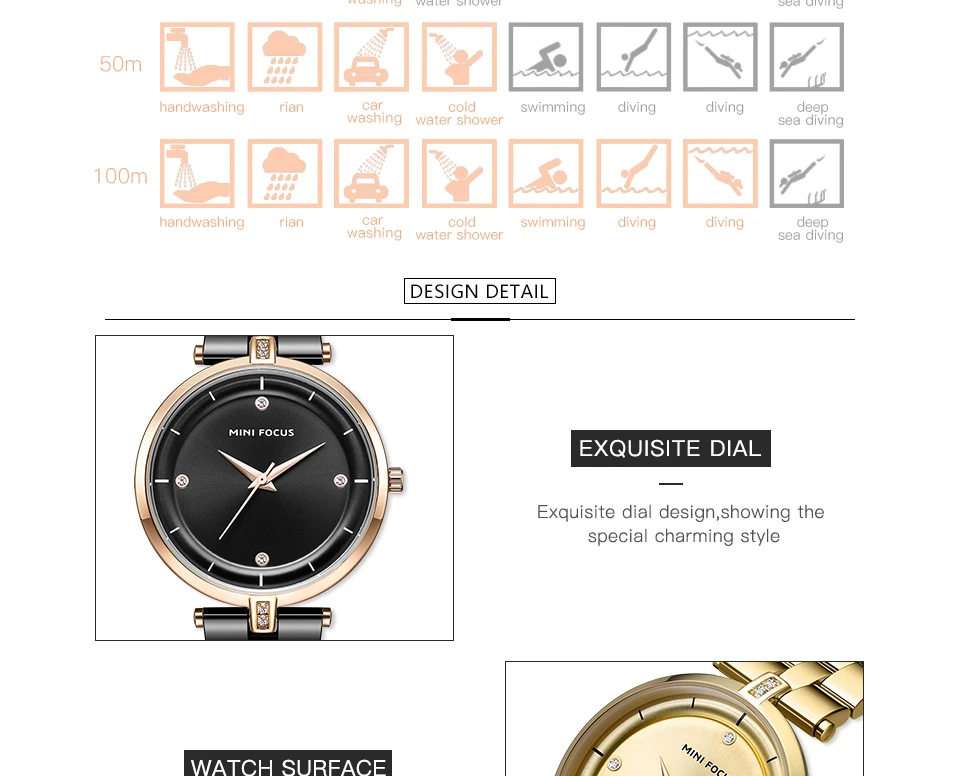 Mini Focus 0120 Elegant Ladies Quartz Diamond Waterproof