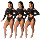 Wholesale Women's Sexy Bikini Sequined Long Sleeve Top Swimsuit Swimwear Beachwear