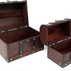 Jewelry Wood Antique Wooden Jewelry Treasure Keepsake Box 2-PC Set