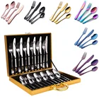 Luxury Golden Case Stainless Steel 24 Pieces Cutlery set flatware for wedding